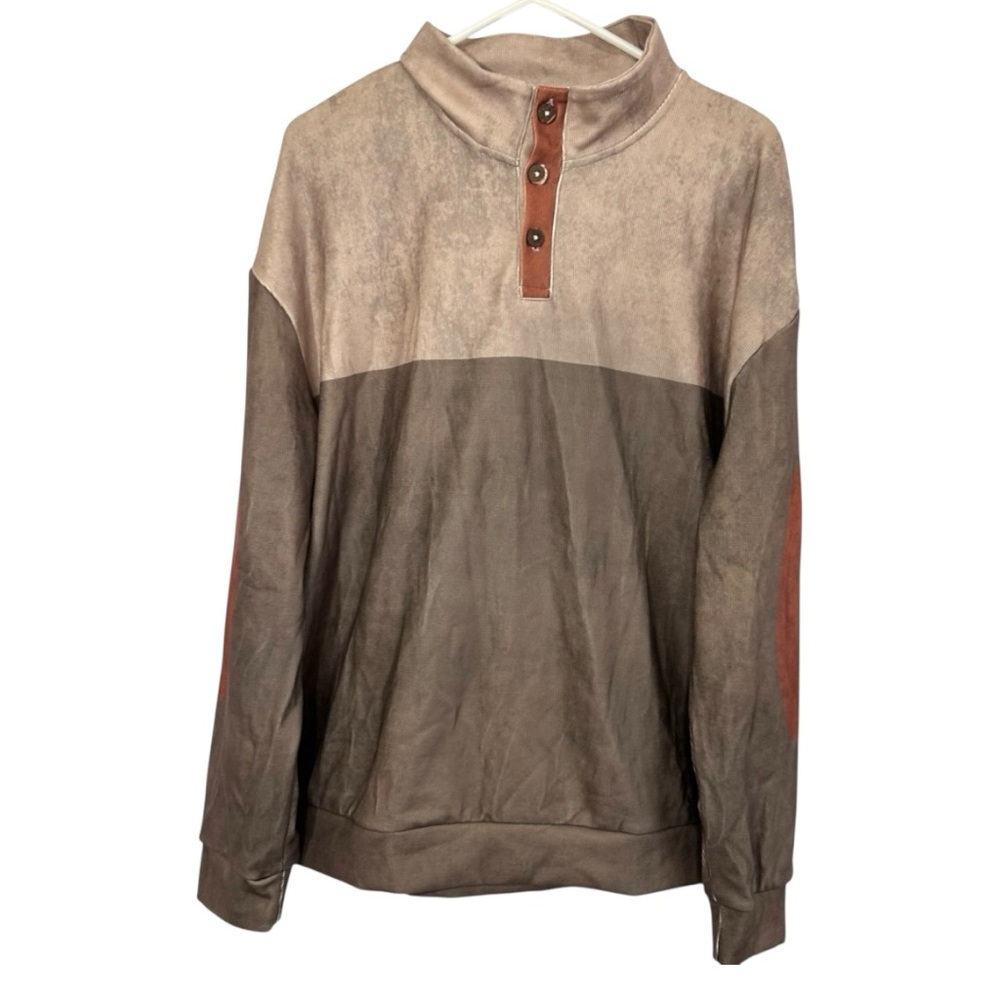 Men's Colorblock Pullover Velour Long Sleeve Shirt Size Large